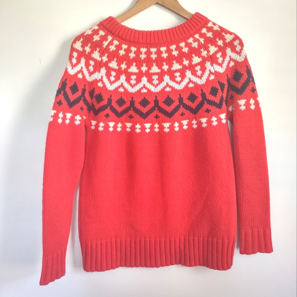 Women's J.Crew Fair Isle Wool Blend Ski Sweater in Bright Colors Red Size XS